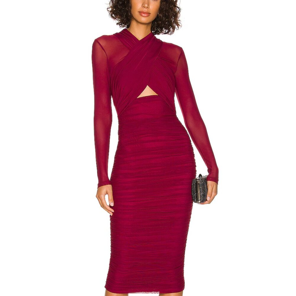 Bardot Aliyah Dress in Burgundy long sleeve